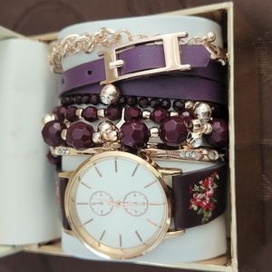 Jessica Carlyle Watch & Bracelet Set - Purple and Gold
